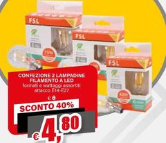 FSL - Confezione 2 Lampadine Filamento A Led