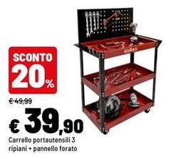 Pannello - Carrello Portautensili 3 Ripiani +  Forato