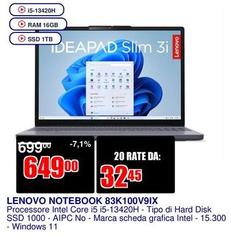 Lenovo - Notebook 83K100V91X