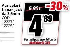 Auricolari In-ear, Jack Da 3,5mm