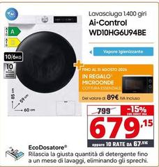 Samsung - Lavasciuga 1.400 Giri AI Control WD10HG6U94BE 