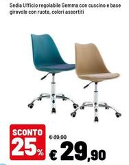 Gemma - Sedia Ufficio Regolabile  Con Cuscino E Base Girevole Con Ruote