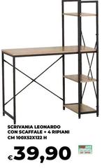 Leonardo - Scrivania  Con Scaffale + 4 Ripiani Cm 100x52x122 H