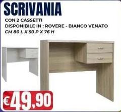 Scrivania Con 2 Cassetti Rovere Binco/Venato