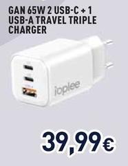 Ioplee - Gan 65W 2 USB-C+1 USB-A Travel Triple Charger