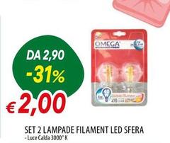 Omega - Set 2 Lampade Filament Led Sfera