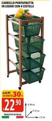 Carrello Portafrutta In Legno Con 4 Cestelli