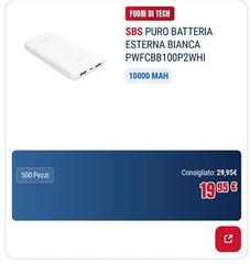 Sbs -  Puro Batteria Esterna Bianca Pwfcbb100p2whi