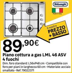 De Longhi - Piano Cottura A Gas Lml 46 Asv 4 Fuochi