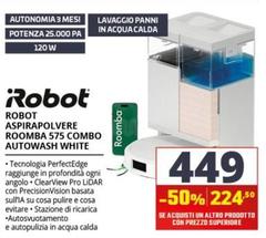 iRobot - Robot Aspirapolvere Roomba 575 Combo Autowash White