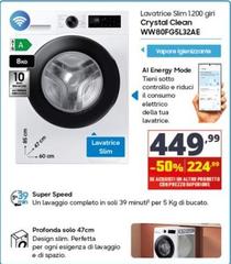 Samsung - Lavatrice Slim 1.200 Giri Crystal Clean WW80FG5L32AE