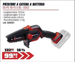 Einhell - Potatore A Catena A Batteria GE-PS 18/15 LI BL-SOLO