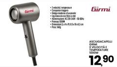 Girmi - Asciugacapelli 2 Velocità E Temperature 1000W