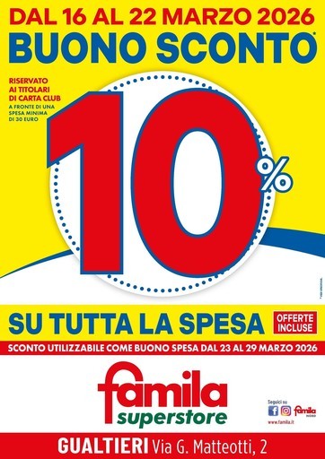 Famila Superstore - BUONO SCONTO 10% su TUTTA la spesa!