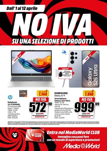 MediaWorld - No Iva su una selezione di prodotti