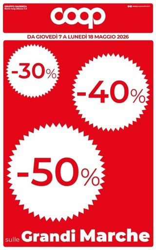 Coop - 30% 40% 50% sulle grandi marche