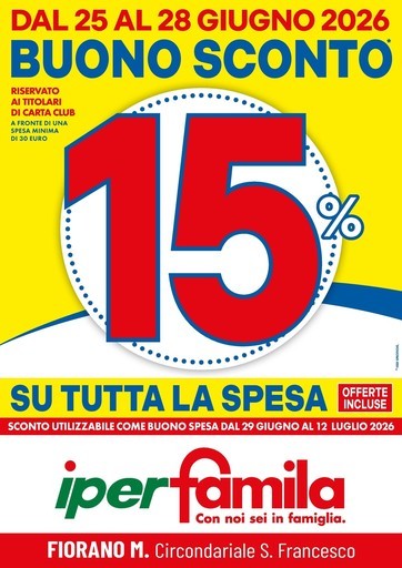 IperFamila - BUONO SCONTO 15 su TUTTA la spesa