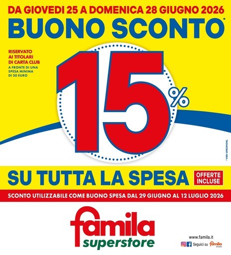 Famila Superstore - BUONO SCONTO 15%